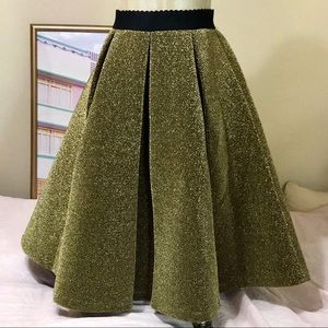 English Factory Gold Pleated Midi Skirt NWT